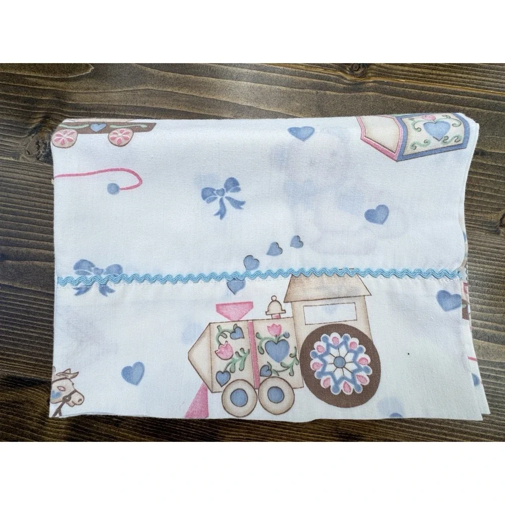 Vintage‎ Handmade Pillowcases Pair Nursery Teddy Bear Doll Kids Pastel Retro